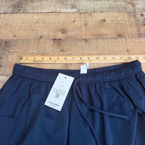 Halara NEW Wmn Navy Blue Pull-On Palazzo Flowy Wide Leg Pants Sz L Drawstring - Picture 6 of 8